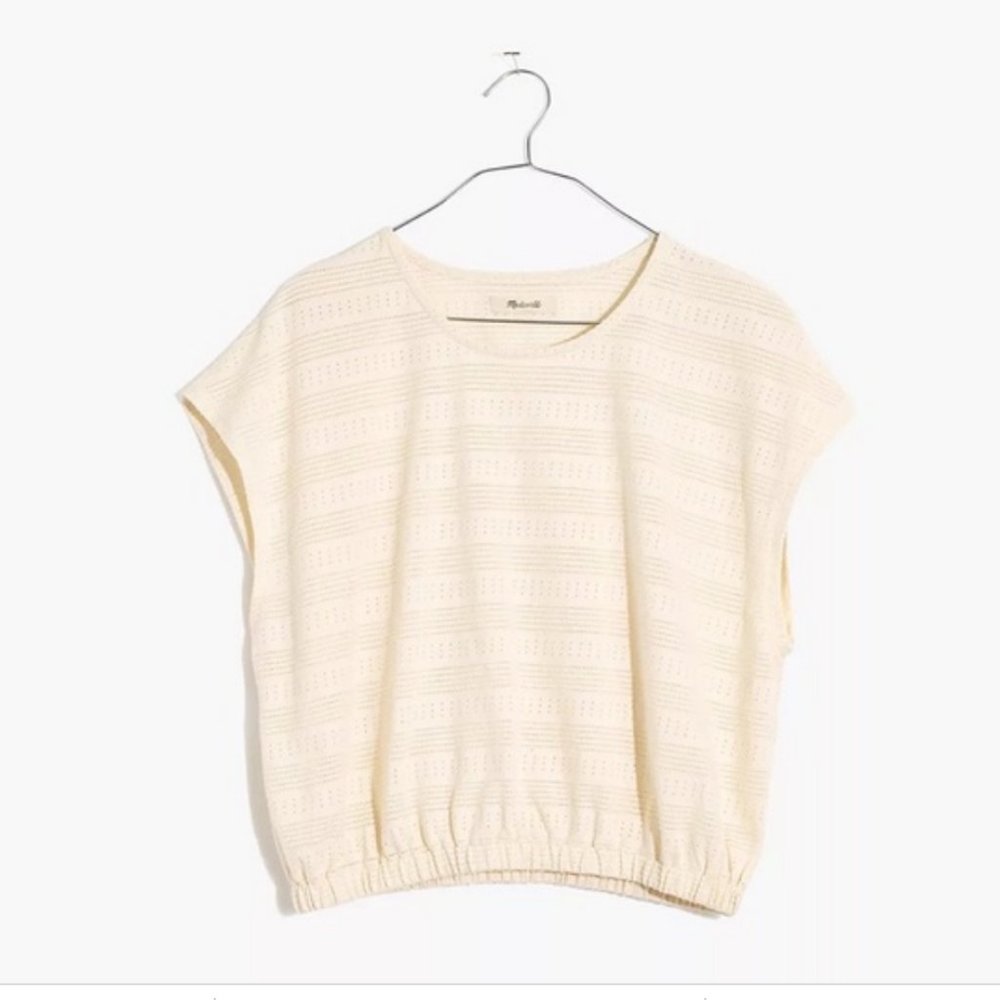 Pointelle Knit Short-Sleeve Crop Top | Off White | Size S